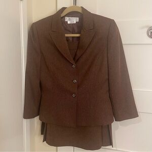 Tahari Brown Herring Bone Suit, Skirt and Blazer